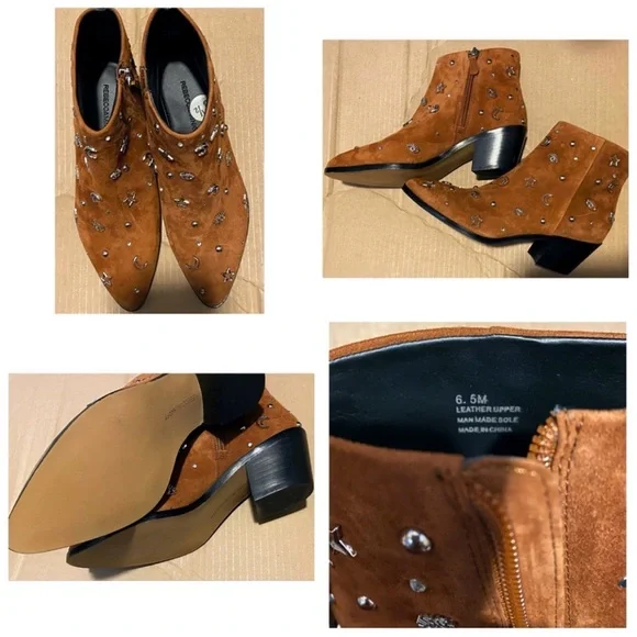 Rebecca Minkoff Lizzie Celestial Brown Suede Studded Bootie Boot